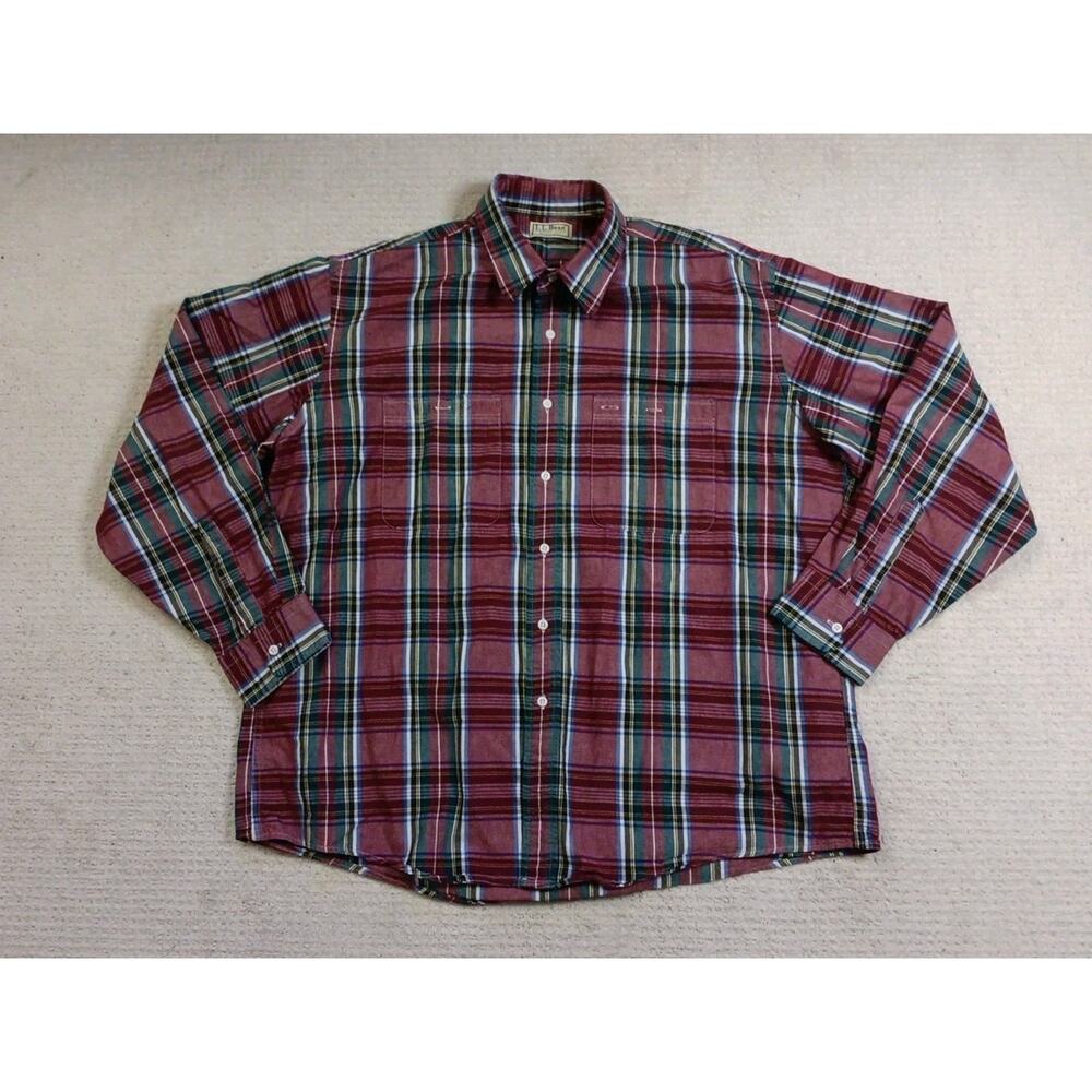 Vintage LL Bean Plaid Flannel Long Sleeve Shirt Mens XL Made In USA